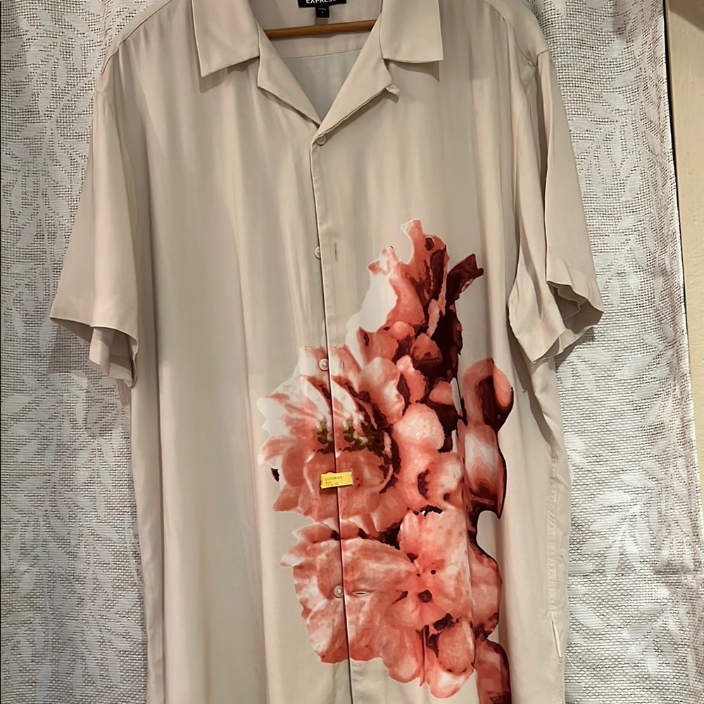 Express Cream and Pink Casual Button Down Shirt